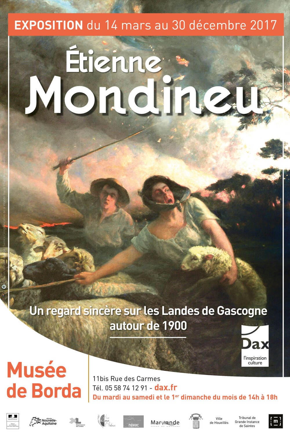 Affiche représentant l'exposition temporaire Etienne Mondineu en 2017 au musée de Borda
